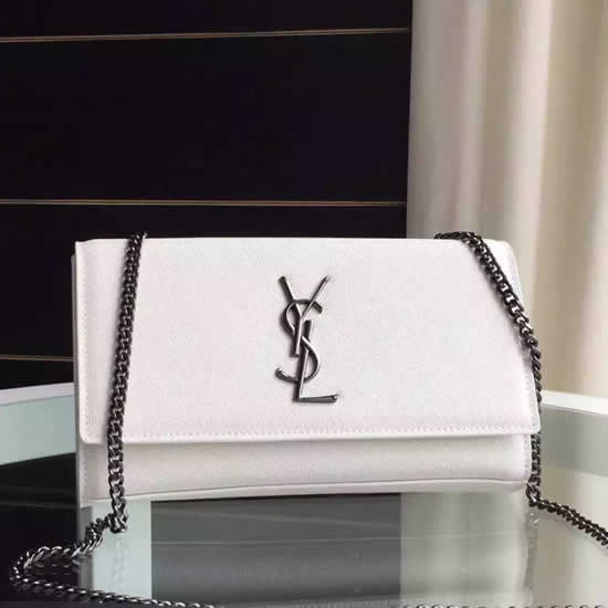 Replica Saint Laurent Medium Monogram Satchel In White Grain Leather Handbags